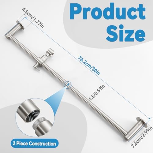 Shower Slide Bar Adjustable Handheld Shower Head Holder Wall Mount - 30inch All-Metal Shower Head Slide Bar Compatible with Bathroom Drill Free Glue Installation - Brushed