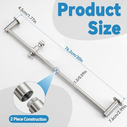 Shower Slide Bar Adjustable Handheld Shower Head Holder Wall Mount - 30inch All-Metal Shower Head Slide Bar Compatible with Bathroom Drill Free Glue Installation - Brushed