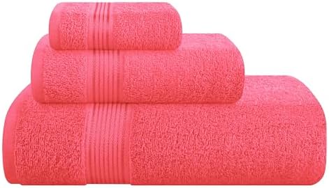 Belizzi Home Ultra Soft 3 Pack Cotton Towel Set, Contains a Bath Towel 28x55 inch, a Hand Towel 16x24 inch & a Wash Coth 12x12 inch, Ideal Everyday use, Compact & Lightweight - Coral Orange