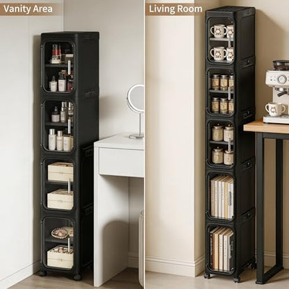 4-Tier Narrow Storage Cabinet Slim Bathroom Tall Skinny Organizer,Black