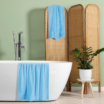 Belizzi Home Cotton 2 Pack Oversized Bath Towel Set 28x55 inches, Large Bath Towels, Ultra Absorbant Compact Quickdry & Lightweight Towel, Ideal for Gym Travel Camp Pool - Sky Blue