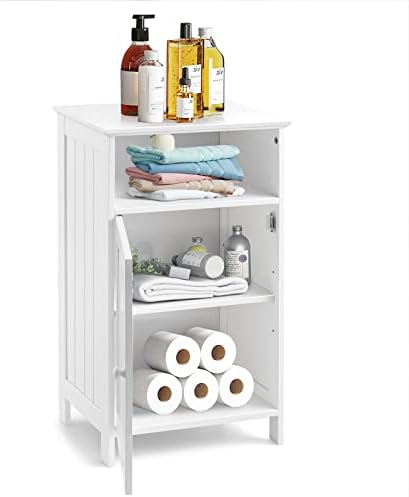 Small Floor Storage Cabinet/Organizer with Drawer and Door, For Bathroom & Toilet, White