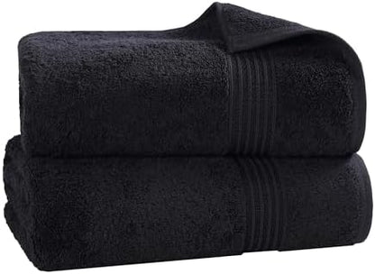 Superior Egyptian Cotton 2-Piece Bath Sheet Towel Set, Oversized Body Towels For Adults And Kids, Large Towel For Bath, Shower, Guest Bathroom, Spa, Gym, Resort, Essentials, Airbnb, Black