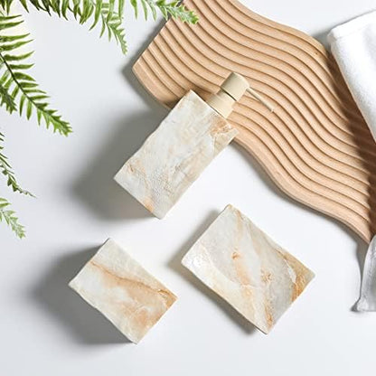 RQYIXI Ceramic Bathroom Accessories Set,Beige,4 Piece,Marble Design