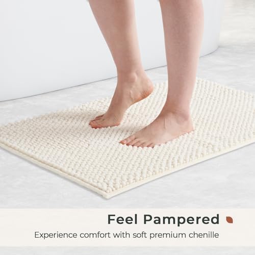 FRESHMINT Chenille Bath Rugs Set 2 Pieces, Cream White, 17''x24''+20''x32''