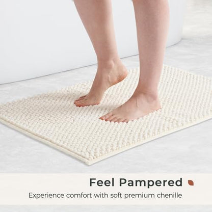 FRESHMINT Chenille Bath Rugs Set 2 Pieces, Cream White, 17''x24''+20''x32''