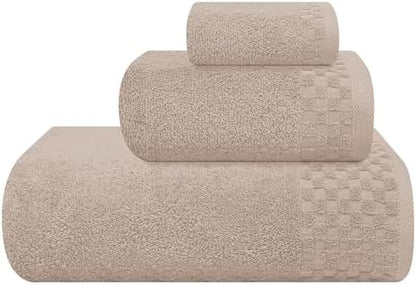 MyOwn Ultra Soft 3 Pack Cotton Towel Set, Contains a Bath Towels 28x55 inch, a Hand Towels 16x24 inch & a Wash Coths 12x12 inch, Ideal Everyday use, Compact & Lightweight - Tan
