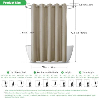 eachope No Hook Waffle Shower Curtain, No Liner Needed, 71x74 Inch, Khaki