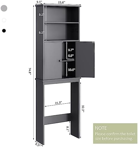 Over the Toilet Storage Cabinet, 75 in Bathroom Cabinet, Grey