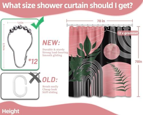 Black and Pink Extra Long Shower Curtain, Tall 72X78 in, Mid Century