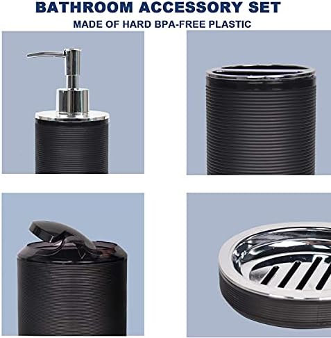 CERBIOR Bathroom Accessories Set 6 Piece Spiral Pattern Bath Ensemble,Black