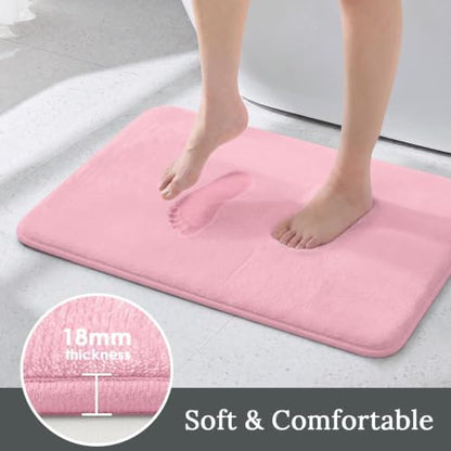 HUXMEYSON 3-Piece Memory Foam Bathroom Rug Set, Rose Pink