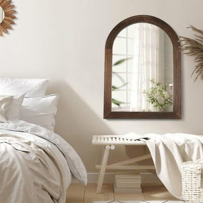 LOSOUR 2 Pack 40x30 Inch Arched Mirror, Farmhouse Decor Solid Wood Wall Mirror, Bathroom Mirrors, Vintage Mirror for Bathroom, Living Room,Bedroom, Entryway, Hallway,Foyer (Coffee, 2 Pack-40"L x 30"W)
