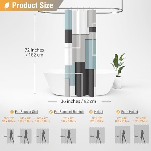 BTTN 36x72 Half Modern Geometric Waterproof Fabric Shower Curtain, Fog Blue