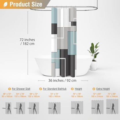 BTTN 36x72 Half Modern Geometric Waterproof Fabric Shower Curtain, Fog Blue