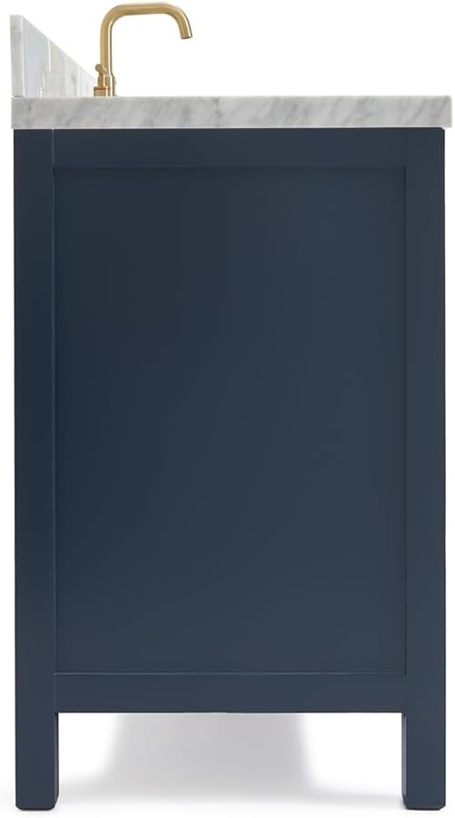 ARIEL Cambridge 42-inch Bathroom Vanity with Sink,Solid Wood, 1.5-inch Italian Carrara Marble Countertop, Single Oval Porcelain Sink, 2 Soft Closing Doors, 9 Dovetail Drawers, Midnight Blue
