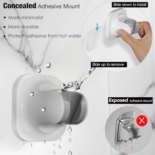 Handle held Shower Head Holder - 5 Positions Adjustable - Conceald Adhesive Mount with Screw Option- RV Camping Shower Head Holder (Gloss White)