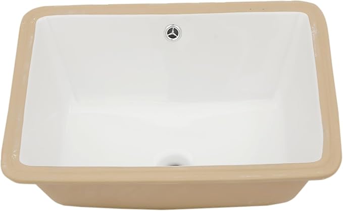 White Undermount Bathroom Sink 20.1"x14.6"Ceramic Basin | Modern Porcelain Under Counter Bathroom Vanity Sink, Interior Bowl 17.9"x 12.4", Rectangular Undermount Basin with Overflow