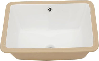 White Undermount Bathroom Sink 20.1"x14.6"Ceramic Basin | Modern Porcelain Under Counter Bathroom Vanity Sink, Interior Bowl 17.9"x 12.4", Rectangular Undermount Basin with Overflow