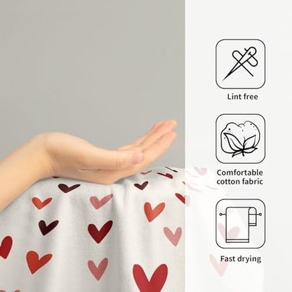 Valentines Day Hand Towels Set of 2, 14x28 Inch Love Heart Red White Bathroom Towel Soft Absorbent Microfiber Dish Towels for Kitchen Hotel Wedding Anniversary Home Decor