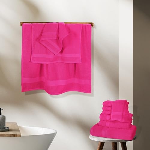 GLAMBURG Ultra Soft 24-Piece Towel Set - 100% Pure Ringspun Cotton, Contains 8 Oversized Bath Towels 27x54, 8 Hand Towels 16x28, 8 Wash Cloths 13x13 - Ideal for Everyday use, Hotel & Spa - Hot Pink