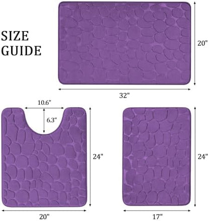 YIHOUSE Bathroom Rugs Mat Set, Memory Foam Bath Mat 3 Piece Purple