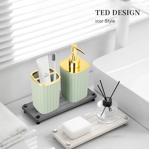 RRM Bathroom Soap Dispenser and Toothbrush Holder Set, Sage Green