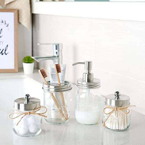 Amolliar Mason Jar Bathroom Accessories Set, 4 PCS Glass Bathroom Set