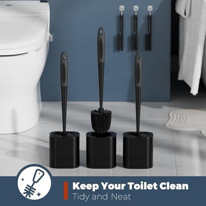 Holaloha Toilet Brush and Holder Set, Space Saving, 3 Pack, Black