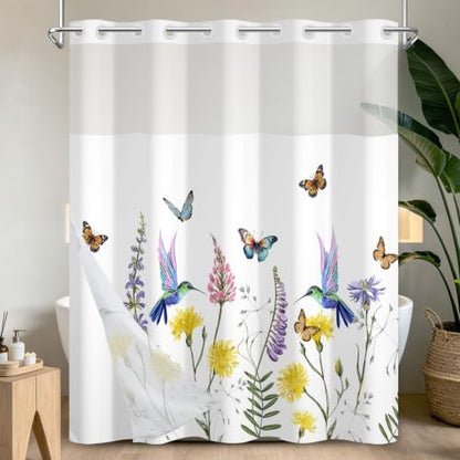 No Hook Shower Curtain with Snap-in Liner 71x74 Inch