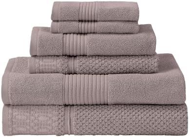 Modern Threads Astra 6-Piece 100% Cotton Towel Set – Jacquard Geometric Pattern – Includes 2 Bath Towels, 2 Hand Towels, 2 Washcloths – Absorbent, Quick Dry, Soft & Durable – Taupe