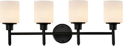 Design House 588236 Aubrey Transitional 4-Light Indoor Bathroom Vanity Light Dimmable Frosted Glass for Over The Mirror, Matte Black