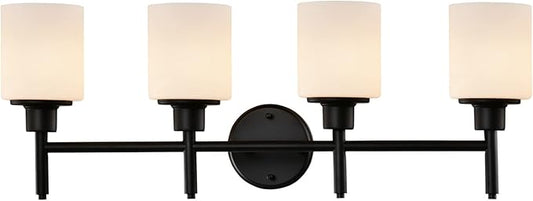 Design House 588236 Aubrey Transitional 4-Light Indoor Bathroom Vanity Light Dimmable Frosted Glass for Over The Mirror, Matte Black