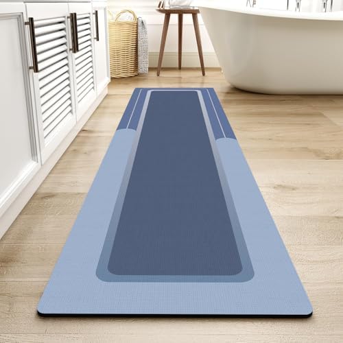 MontVoo-Bath Mat Rug Long Non Slip Super Absorbent Bathroom Runner Stain Resistant Quick Dry Thin Bathroom Mat Fit Under Door-17"x70",Navy