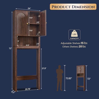 72" Over The Toilet Storage Cabinet, Wooden Bathroom Storage Cabinet, Brown