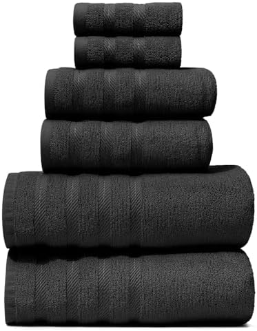 Hearth & Harbor Bath Towels for Bathroom - 100% Ring Spun Cotton Luxury Bathroom Towels - Soft & Highly Absorbent Bath Towels Set, 6 Piece Set, Black