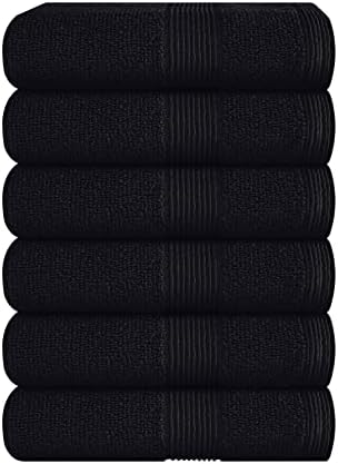 Belizzi Home Ultra Soft 6-Piece Hand Towel Set 16x28-100% Ringspun Cotton - Durable & Highly Absorbent Hand Towels - Ideal for use in Bathroom, Kitchen, Gym, Spa & General Cleaning - Black