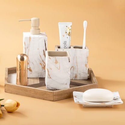 RQYIXI Ceramic Bathroom Accessories Set,Gold,4 Piece,Marble Design
