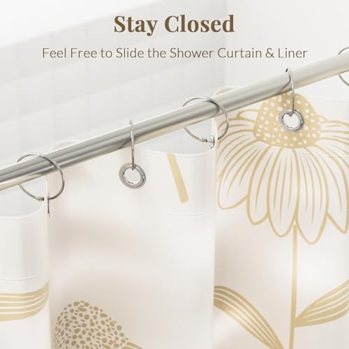 Bathway Shower Curtain Rings, Shower Curtain Hooks 12 Pcs Anti-Drop Shower Rings for Curtain, Brushed Nickel Shower Curtain Rings Rust Proof, Metal Shower Hooks for Shower Curtain Rod Bathroom