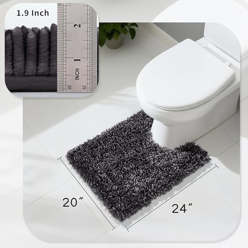 Yimobra Toilet Rugs U Shaped Washable, Soft Comfortable Toilet Mat for Bathroom Floor, Non-Slip Contour Bathroom Rugs for Toilet, Fluffy, Thick, Dry Quickly Absorbent Water, 24 x 20, Dark Grey
