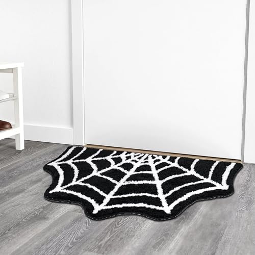 Meetory Spider Web Bath Mat, 31×20" Halloween Bath Mat Non-Slip Rugs Spiderweb Rug Machine Washable Goth Area Rugs Gothic Rug for Front Door, Bedroom, Living Home (Black)
