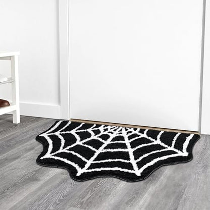 Meetory Spider Web Bath Mat, 31×20" Halloween Bath Mat Non-Slip Rugs Spiderweb Rug Machine Washable Goth Area Rugs Gothic Rug for Front Door, Bedroom, Living Home (Black)