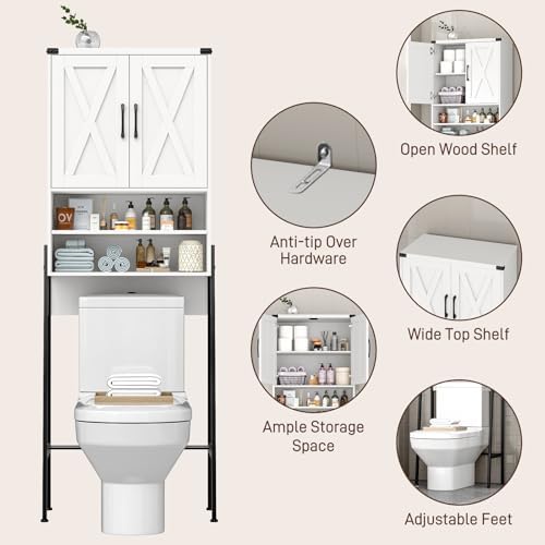 Vabches Metal Frame Over The Toilet Storage Cabinet, Unique White