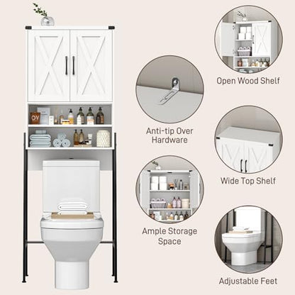 Vabches Metal Frame Over The Toilet Storage Cabinet, Unique White