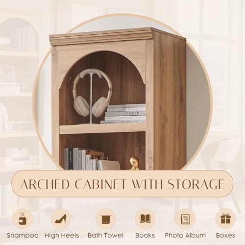 IFBUY 76" Arched Bathroom Storage Cabinet, Narrow Arched Cabinet, Natural