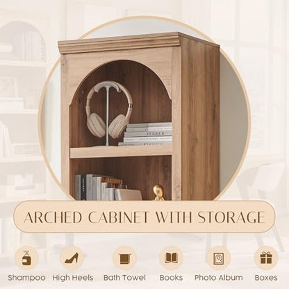 IFBUY 76" Arched Bathroom Storage Cabinet, Narrow Arched Cabinet, Natural