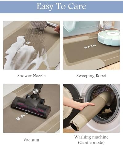 MontVoo Bath Mat-Bath Mat Rug Non Slip Super Absorbent Stain Resistant Quick Dry Thin Bathroom Rug-Bath Mats for Bathroom Floor Bathtub Vanity-Bathmat Bath Rug Easy Care-17"x35",Beige