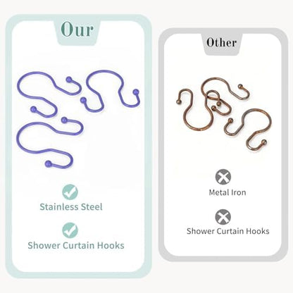 Goowin Shower Curtain Hooks, 12 Pcs Shower Curtain Rings, Stainless Steel Shower Curtain Hangers, Metal Shower Curtain Hooks Rings Rust Proof, Minimalist Shower Hooks for Shower Curtain, Purple