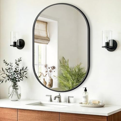 Oval Bathroom Mirror, 24"x36" Black Vanity Mirror for Over Sink