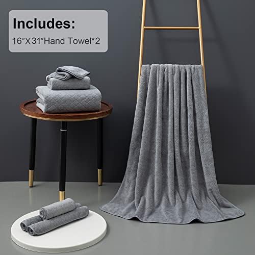Ycosy 2 Pack Hand Towels Set 16"x31",Grey Towel Set for Bathroom,Quick Dry Thick and Highly Absorbent Hand Towel,Ultra Soft Microfibers Premium Towel Set for Bathroom Hotel,Spa,Gym